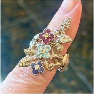 BARBARA BIXBY RING LOTUS FLOWER STATEMENT STERLING 925 RHODOLITE GEMS 7.5 EUC